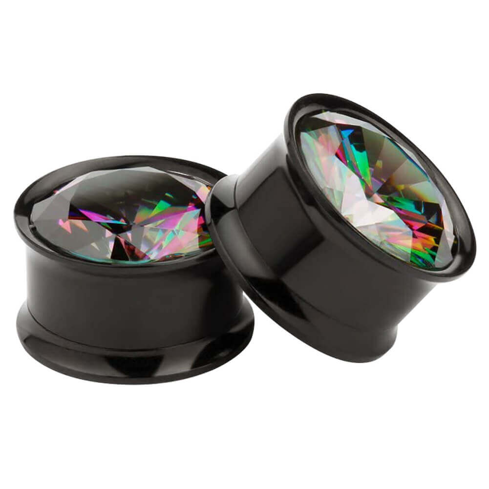 Arardo Stainless 316L Steel Ear Plugs Tunnels Earrings Stretcher Piercings Rainbow Color Zircon Black EP1