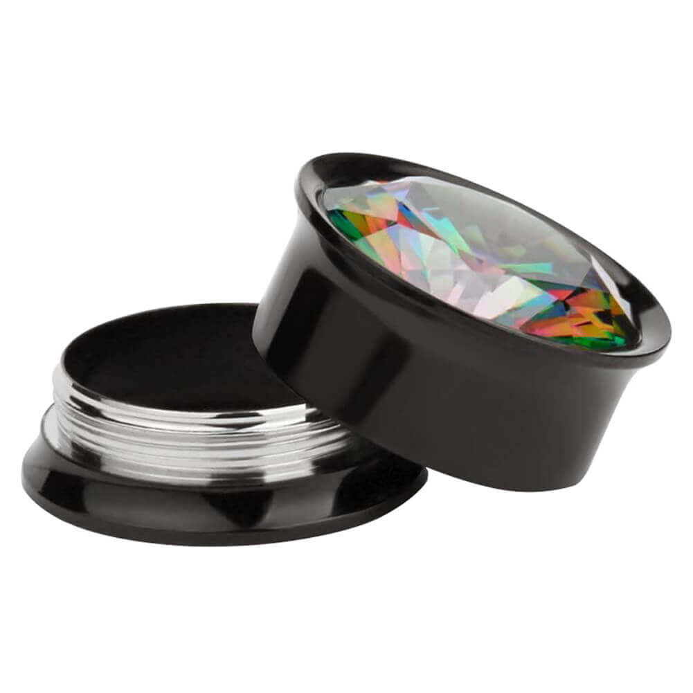 Arardo Stainless 316L Steel Ear Plugs Tunnels Earrings Stretcher Piercings Rainbow Color Zircon Black EP1