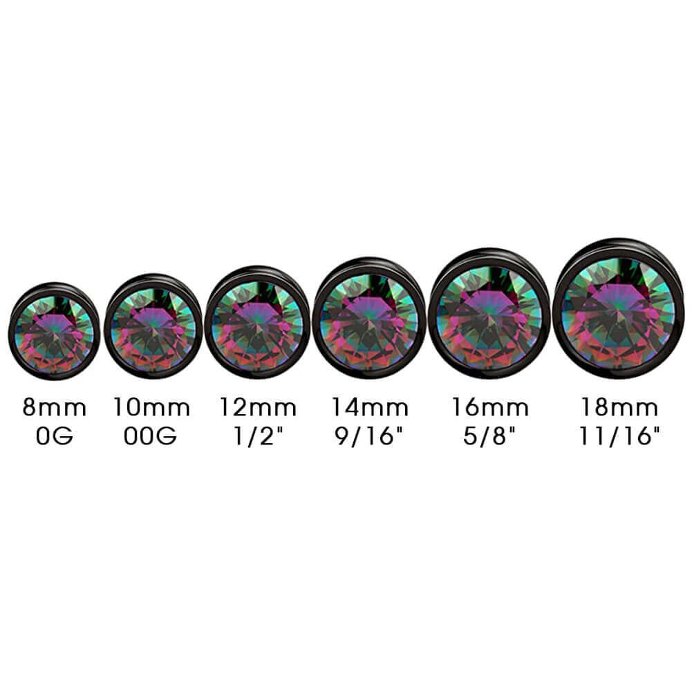 Arardo Stainless 316L Steel Ear Plugs Tunnels Earrings Stretcher Piercings Rainbow Color Zircon Black EP1
