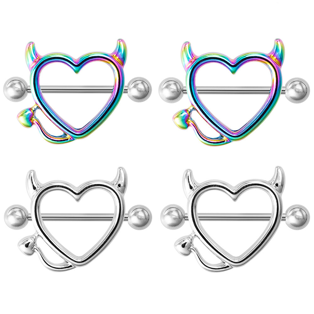 Arardo 2Pairs 14G 316L Stainless Steel Nipple Rings Nipple Piercing Jewelry Devil NR17