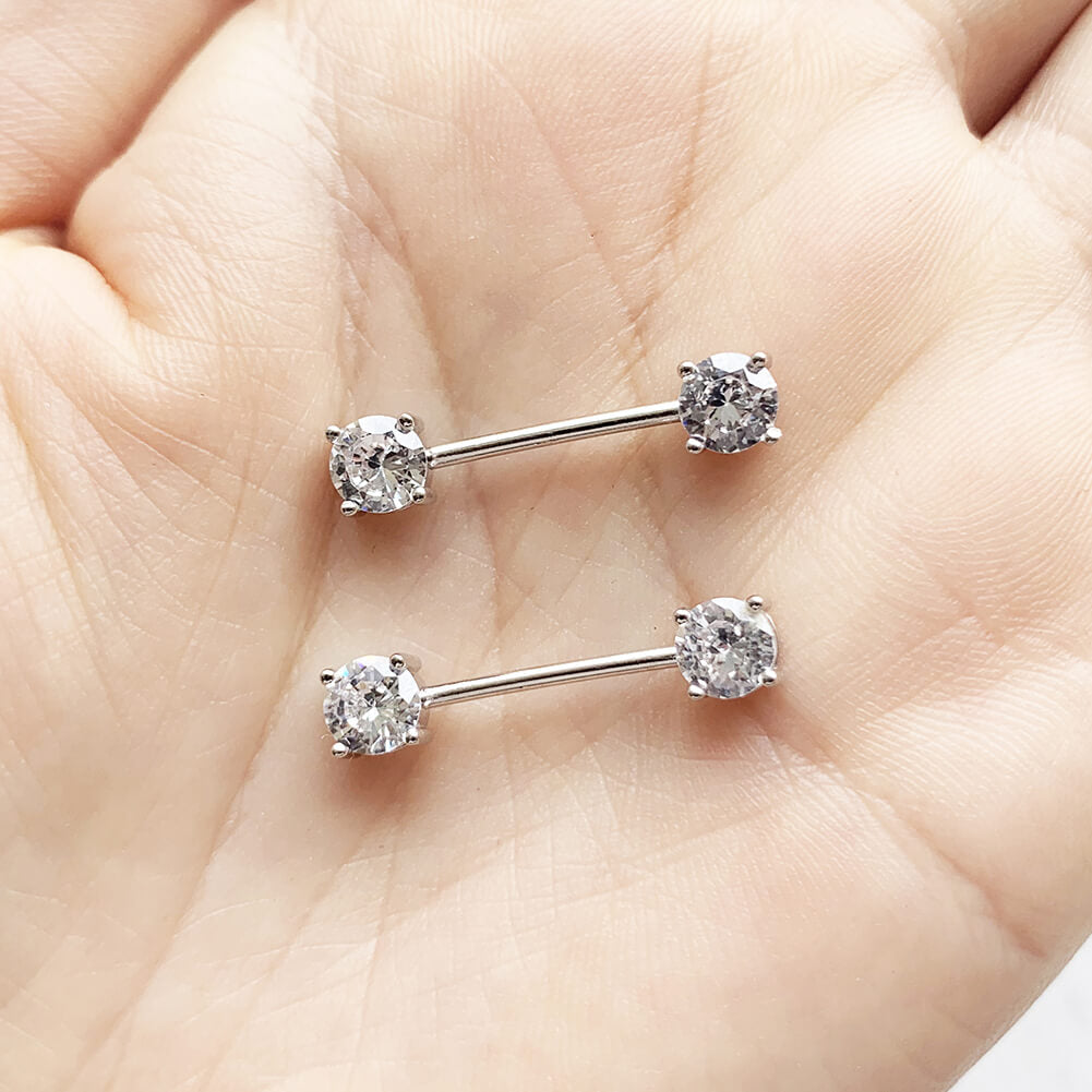 Arardo Sterling Silver Nipple Rings, Real 925 Nipple Barbell, Nipple Piercing Jewelry, High Polished Smooth Surface, Resists Allergy, Round CZ 16G 14mm, NR23