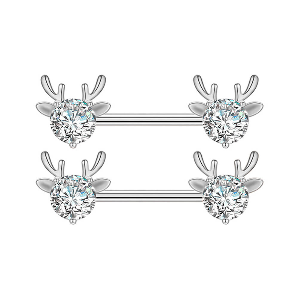 Arardo 1Pair 14G Nipple Rings 316L Stainless Steel Fashion Design CZ Studs Barbell Surgical Steel Nipple Piercing Deer NR1