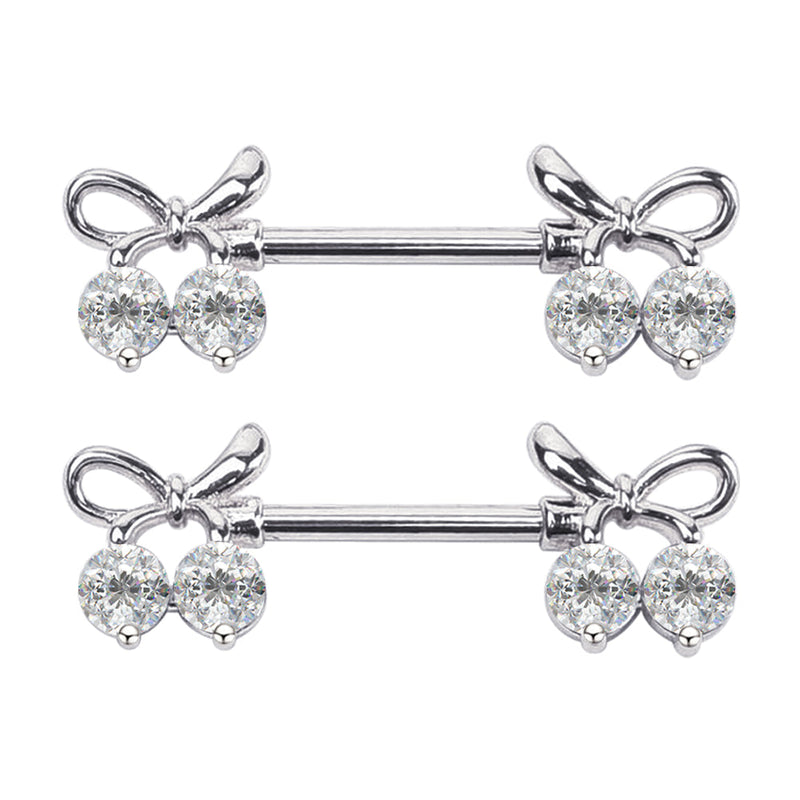 316L Stainless Steel Nipple Piercing, Nipple Rings, Nipple Barbell, Ribbon Silver CZ