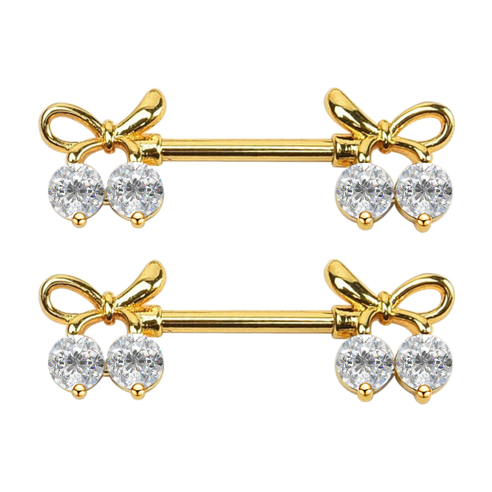 316L Stainless Steel Nipple Piercing, Nipple Rings, Nipple Barbell, Ribbon Gold CZ