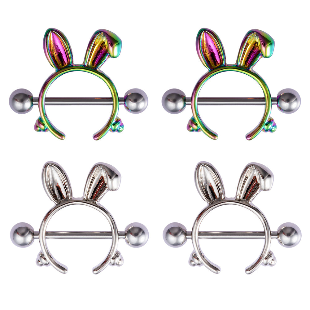 Arardo 2Pairs 14G 316L Stainless Steel Nipple Rings Nipple Piercing Jewelry Rabbit NR15
