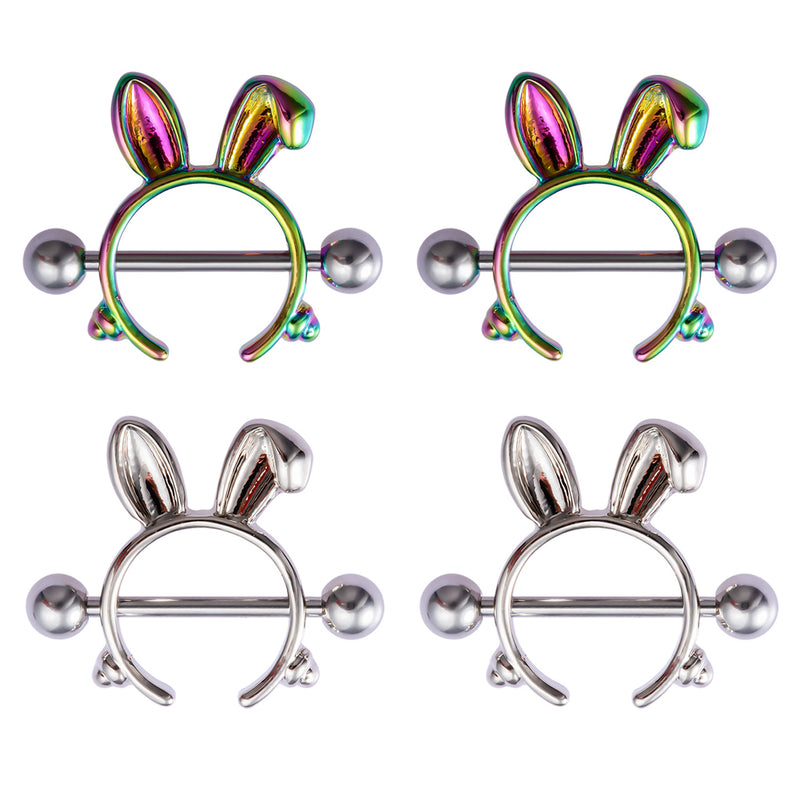 Arardo 2Pairs 14G 316L Stainless Steel Nipple Rings Nipple Piercing Jewelry Rabbit NR15