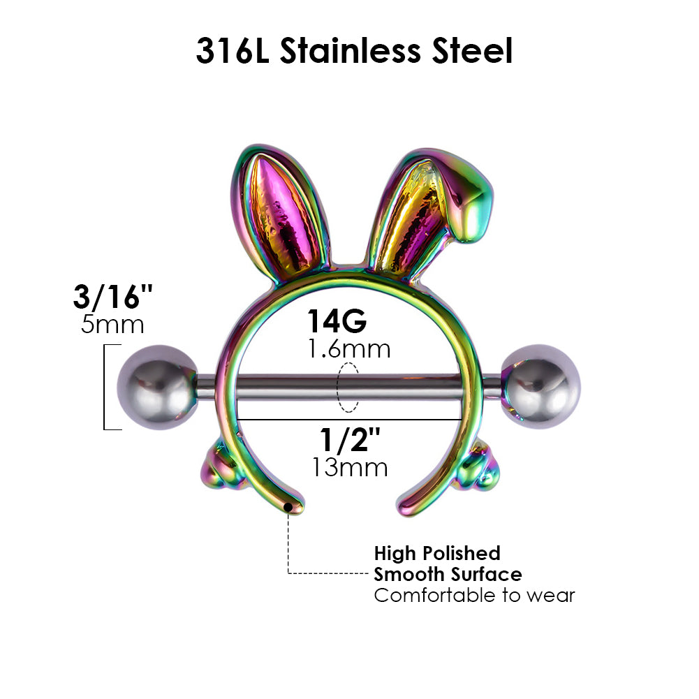 Arardo 2Pairs 14G 316L Stainless Steel Nipple Rings Nipple Piercing Jewelry Rabbit NR15