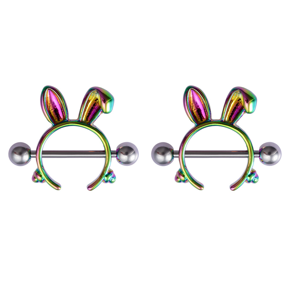 Arardo 2Pairs 14G 316L Stainless Steel Nipple Rings Nipple Piercing Jewelry Rabbit NR15