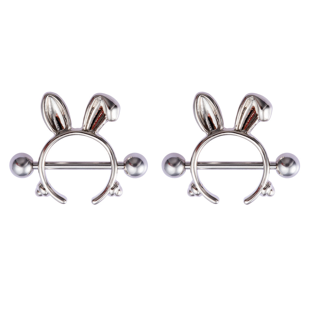 Arardo 2Pairs 14G 316L Stainless Steel Nipple Rings Nipple Piercing Jewelry Rabbit NR15