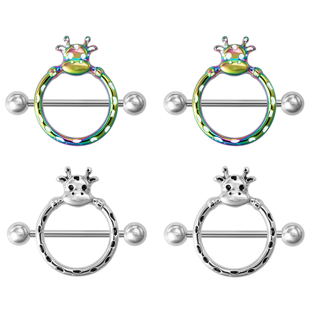 Arardo 2Pairs 14G 316L Stainless Steel Nipple Rings Nipple Piercing Jewelry Cow NR18