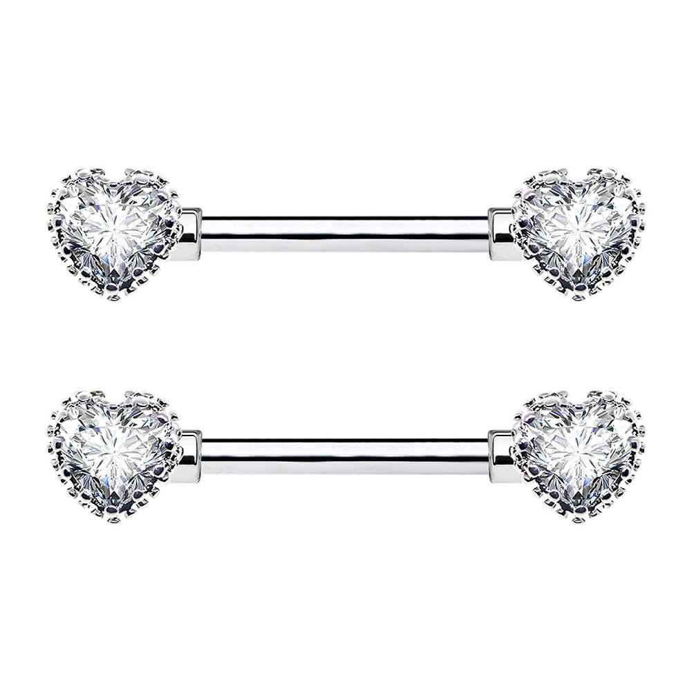 Arardo 1Pair 14G Nipple Rings 316L Stainless Steel Fashion Design CZ Studs Barbell Surgical Steel Nipple Piercing Heart NR2