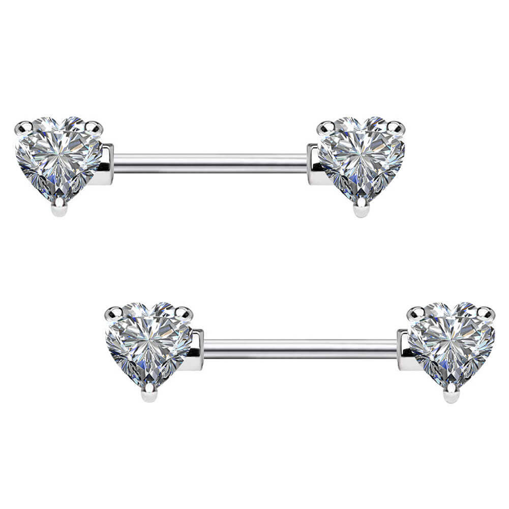 Arardo 1Pair 14G Nipple Rings 316L Stainless Steel Fashion Design CZ Studs Barbell Surgical Steel Nipple Piercing Body Jewelry Classic Heart CZ NR20
