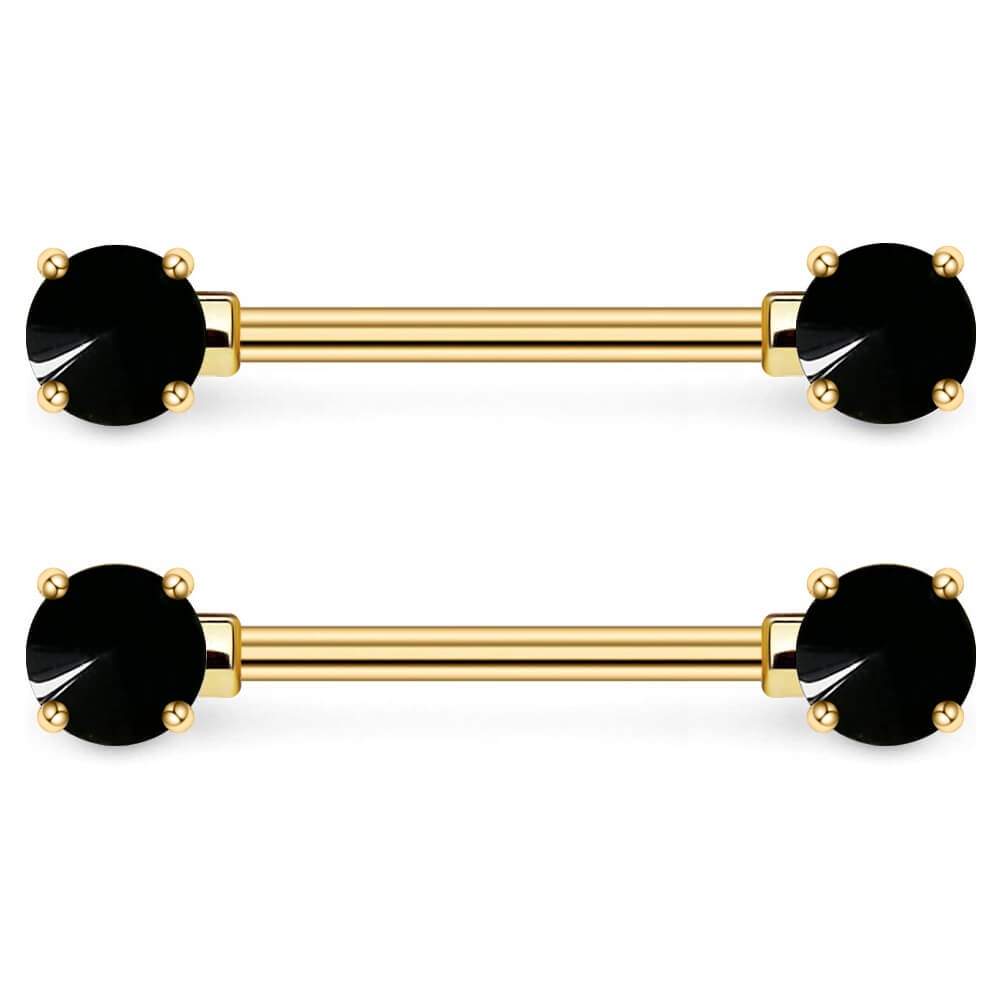 Arardo 1Pair 14G Nipple Rings 316L Stainless Steel Gold Plated Barbell Collection CZ Studs Nipple Piercing Jewelry Black CZ NR21