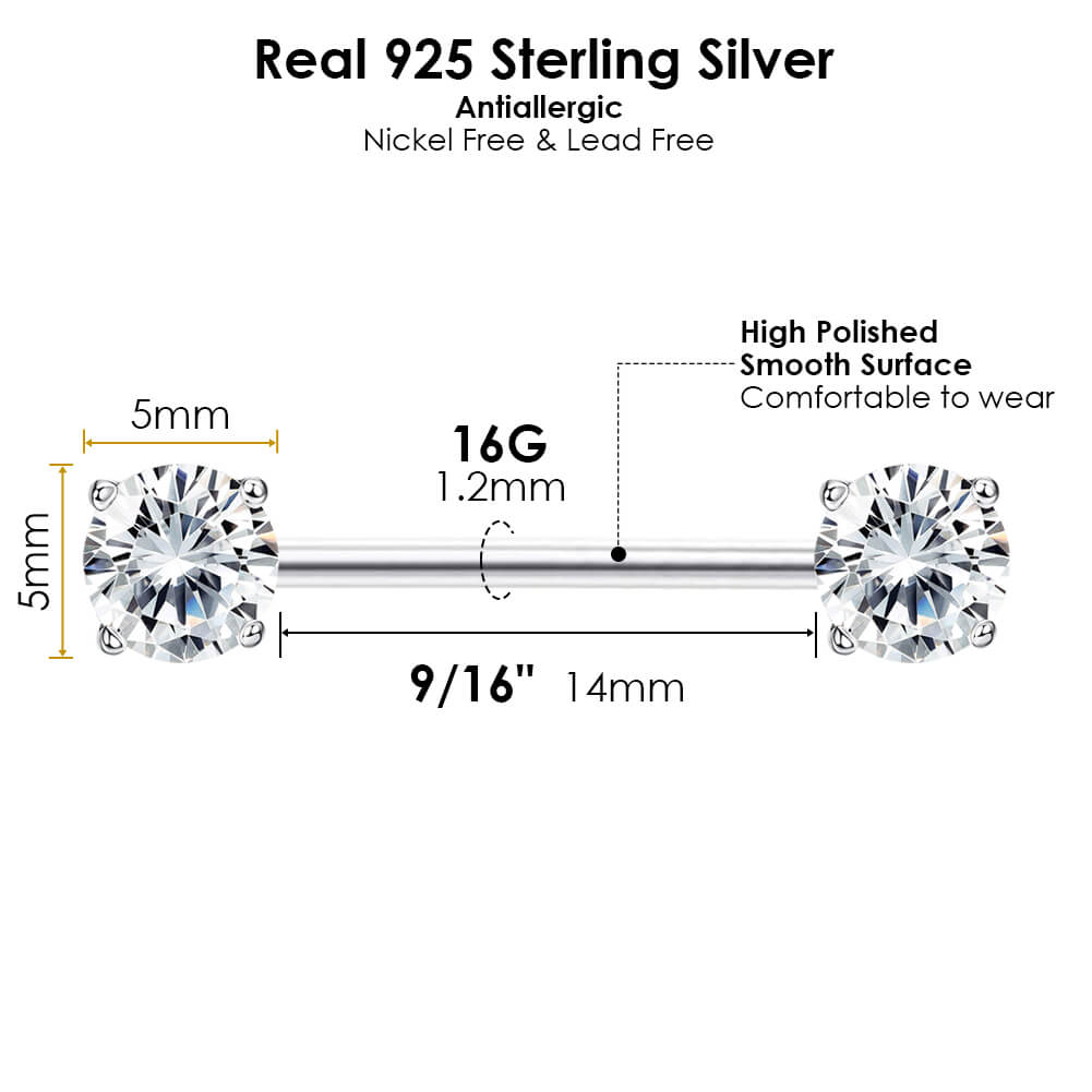 Arardo Sterling Silver Nipple Rings, Real 925 Nipple Barbell, Nipple P