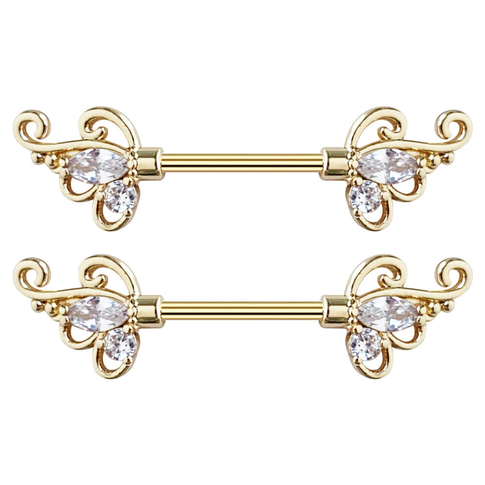 Arardo Surgical Steel Nipple Rings, 316L Stainless Steel Nipple Barbell, 14G Nipple Piercing Jewelry, 1 Pair, Crystal CZ, Flower