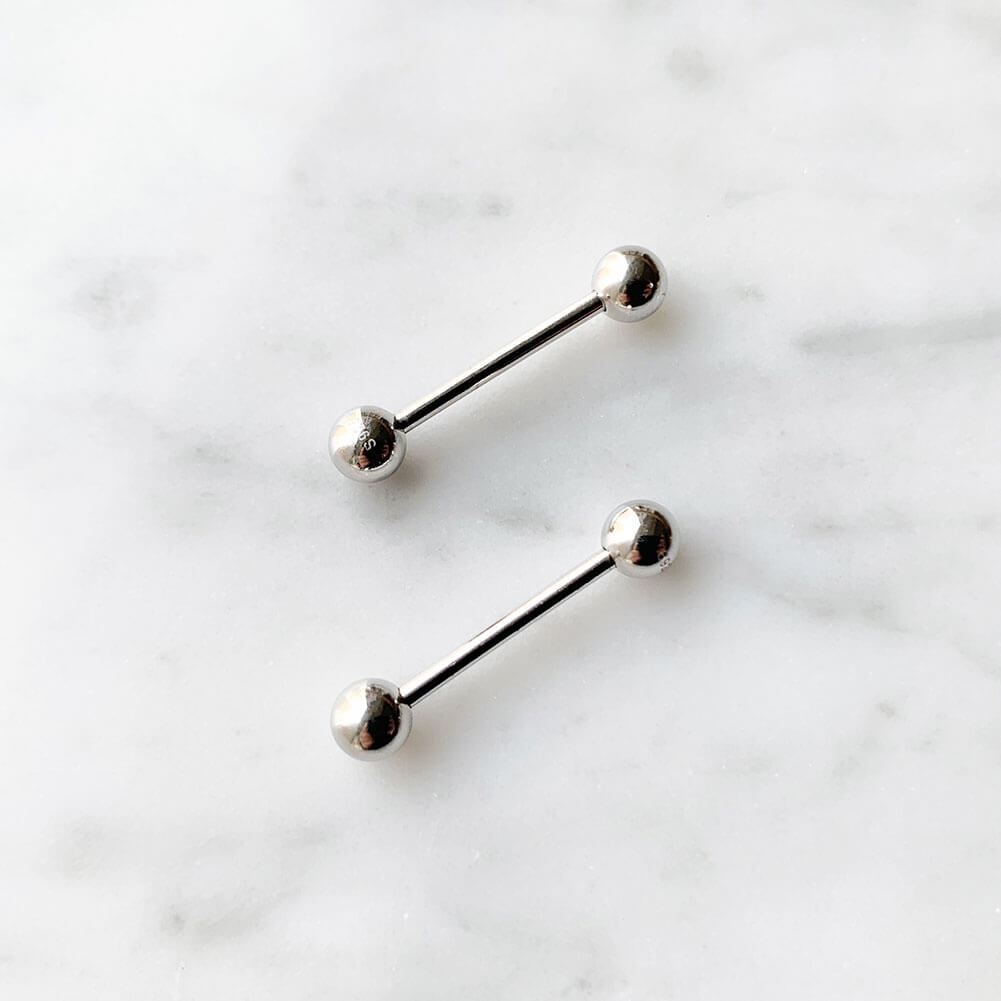 Arardo Sterling Silver Nipple Rings, Real 925 Sterling Silver Nipple Barbell, 15G Nipple Piercing, Smooth Ball, NR40