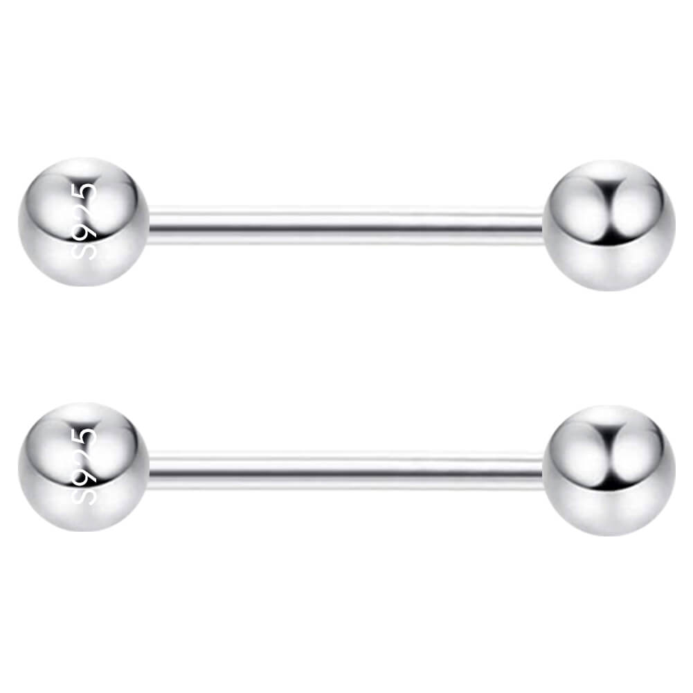 Arardo Sterling Silver Nipple Rings, Real 925 Sterling Silver Nipple Barbell, 15G Nipple Piercing, Smooth Ball, NR40