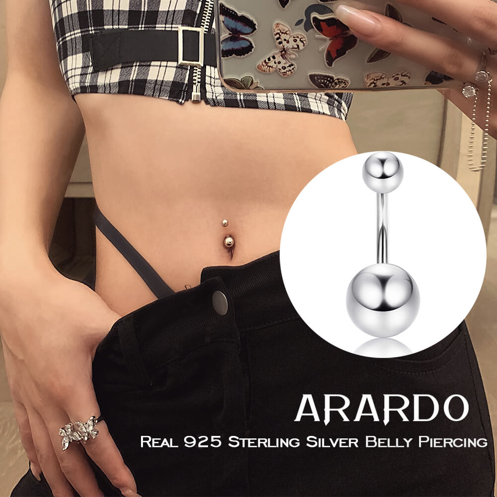 Arardo 925 Sterling Silver 14G Belly Button Rings Navel Rings Belly Rings Belly Body Piercing Jewelry Ball SS1