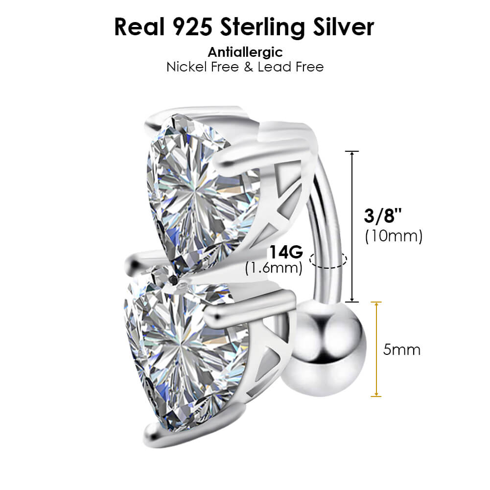 Arardo 925 Sterling Silver Belly Button Rings 14G Navel Rings Sterling Silver Belly Rings Belly Piercing Jewelry Reverse Double Heart SS10