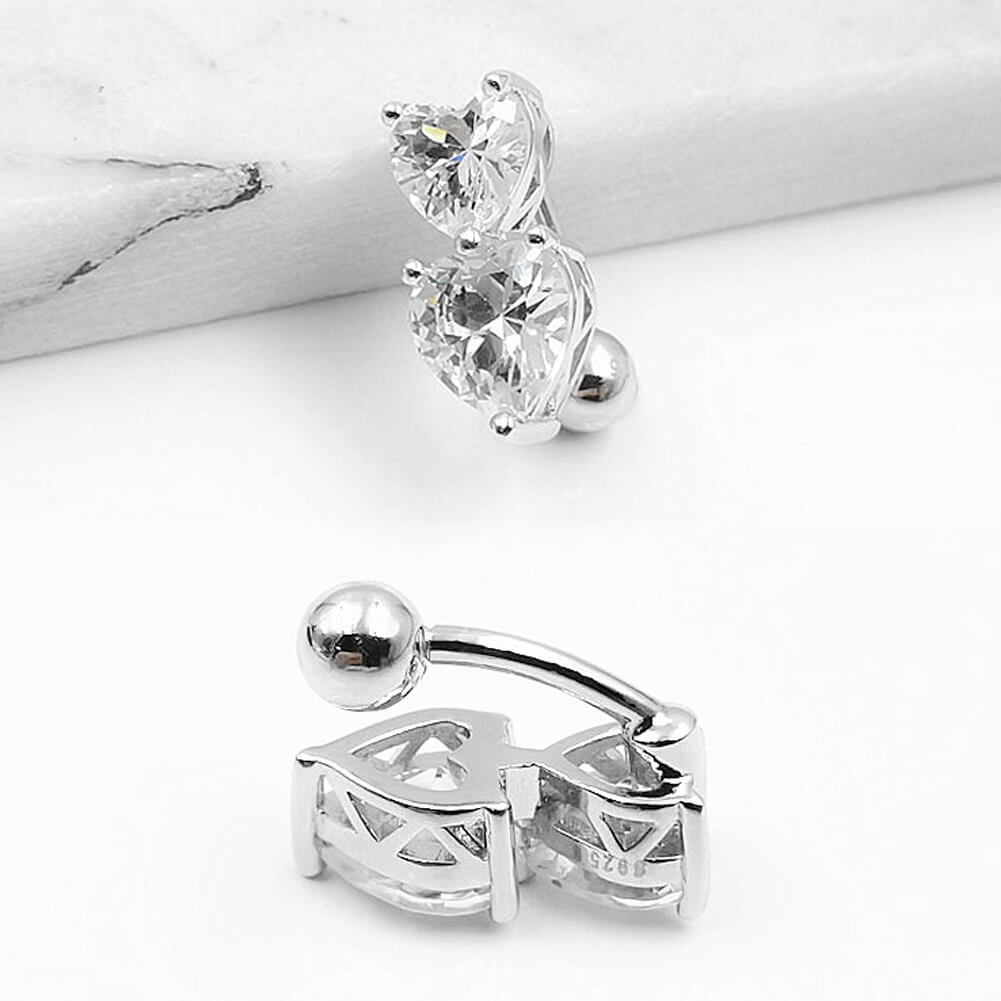 Arardo 925 Sterling Silver Belly Button Rings 14G Navel Rings Sterling Silver Belly Rings Belly Piercing Jewelry Reverse Double Heart SS10