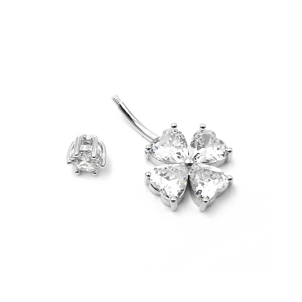 Arardo 925 Sterling Silver Belly Button Rings 14G Navel Rings Sterling Silver Belly Rings Belly Piercing Jewelry Four Heart SS12