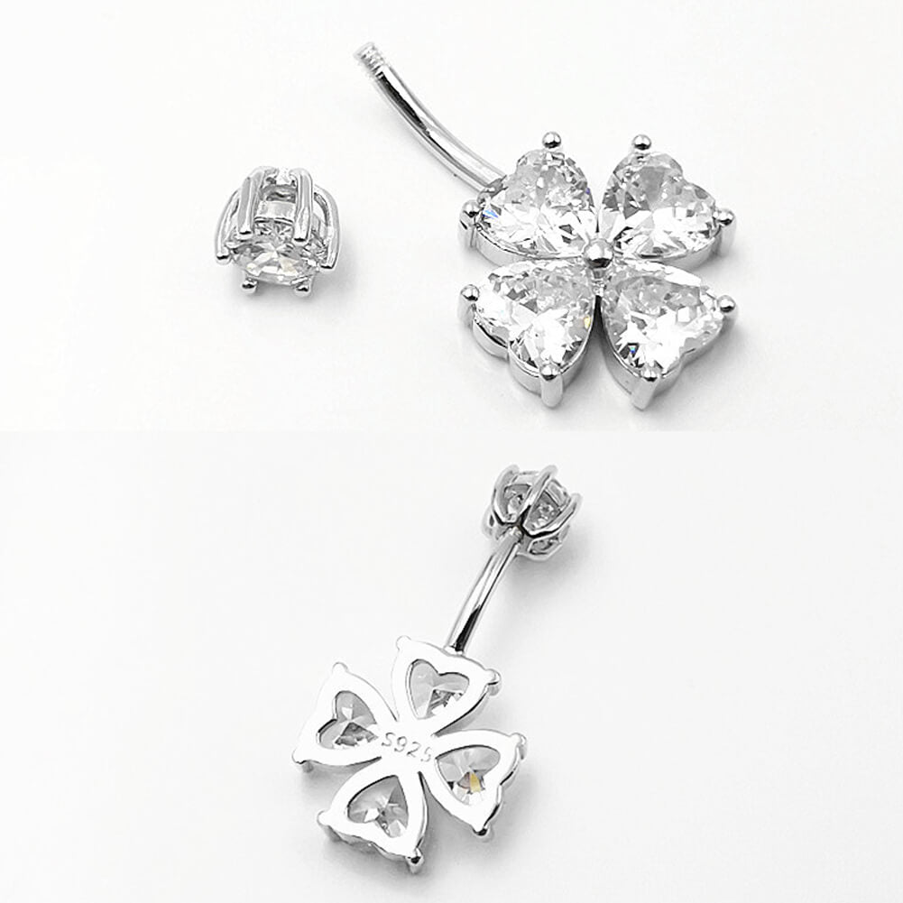 Arardo 925 Sterling Silver Belly Button Rings 14G Navel Rings Sterling Silver Belly Rings Belly Piercing Jewelry Four Heart SS12