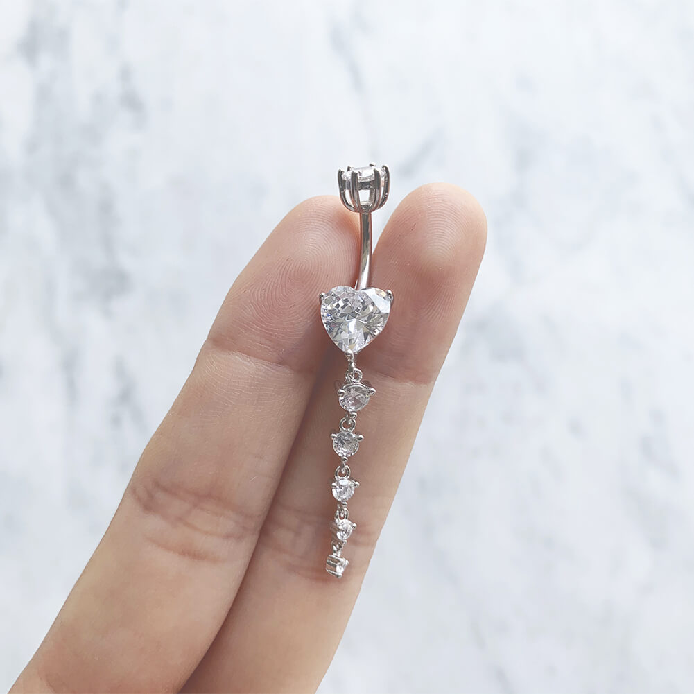 Arardo 925 Sterling Silver Belly Button Rings 14G Navel Rings Sterling Silver Belly Rings Belly Piercing Jewelry Dangle Heart Long SS13