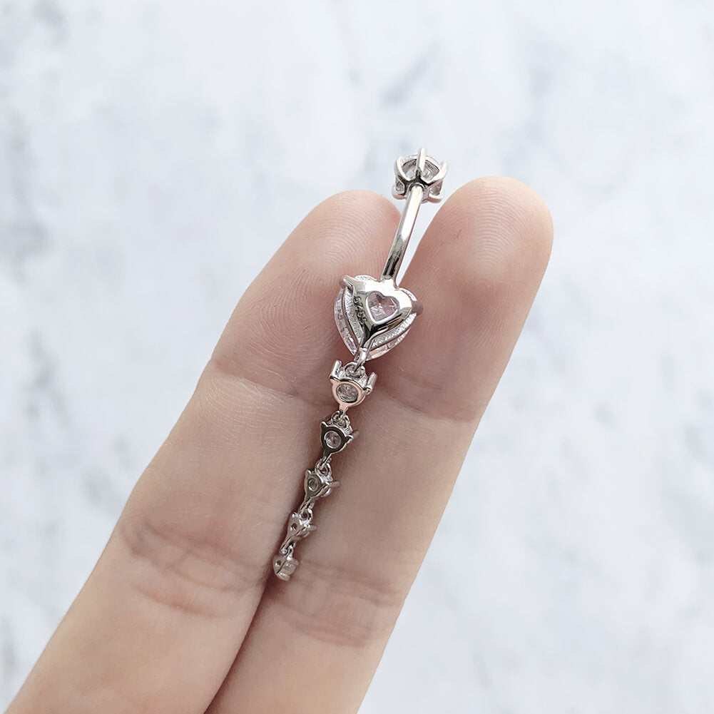 Arardo 925 Sterling Silver Belly Button Rings 14G Navel Rings Sterling Silver Belly Rings Belly Piercing Jewelry Dangle Heart Long SS13
