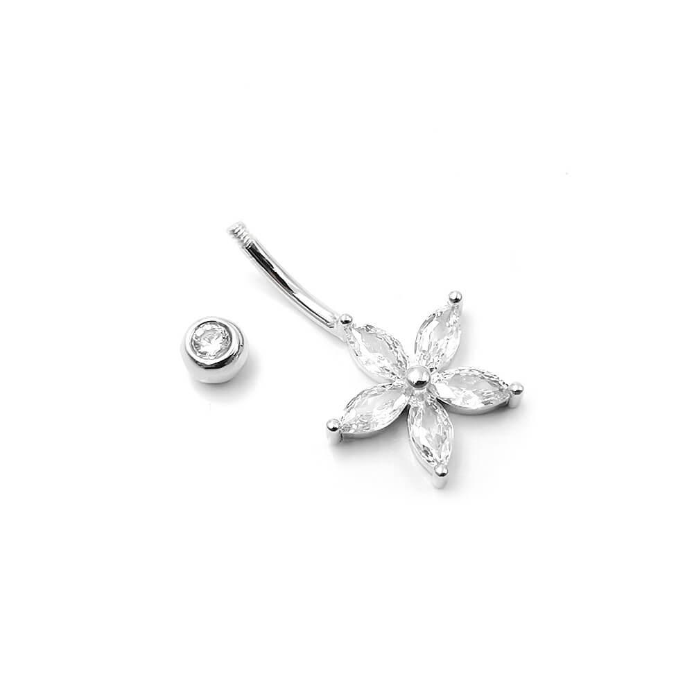 Arardo 925 Sterling Silver Belly Button Rings 14G Navel Rings Sterling Silver Belly Rings Belly Piercing Jewelry Simple Flower SS15