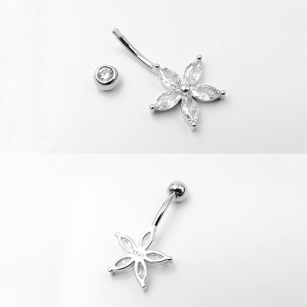 Arardo 925 Sterling Silver Belly Button Rings 14G Navel Rings Sterling Silver Belly Rings Belly Piercing Jewelry Simple Flower SS15