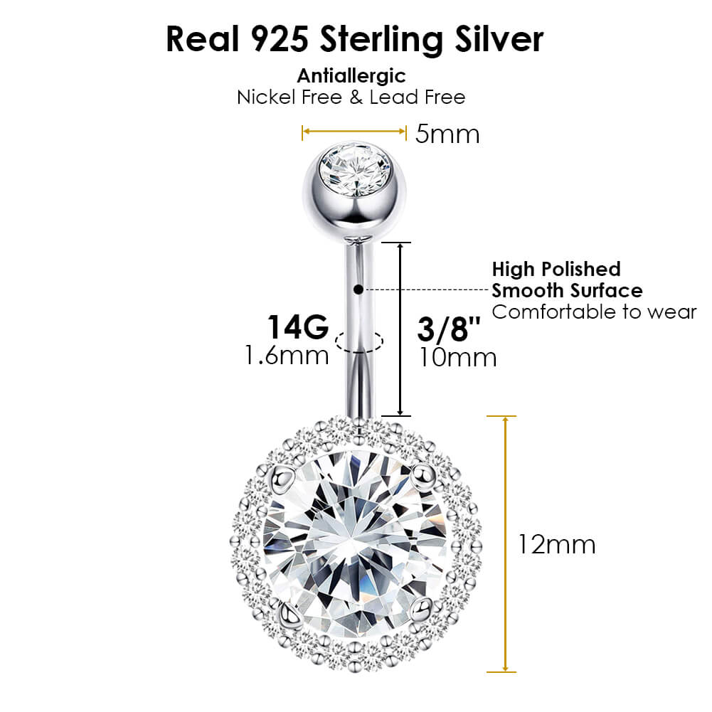Arardo 925 Sterling Silver Belly Button Rings 14G Navel Rings Sterling Silver Belly Rings Belly Piercing Jewelry Circular Six CZ SS16