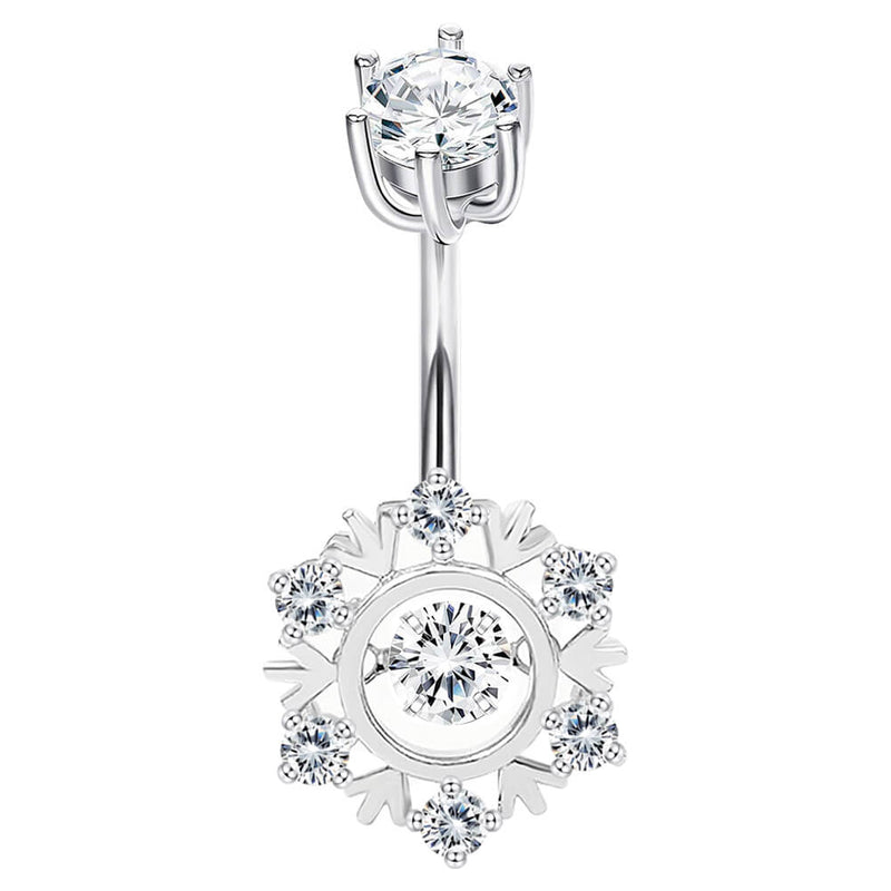 Arardo 925 Sterling Silver Belly Button Rings 14G Navel Rings Sterling Silver Belly Rings Belly Piercing Jewelry CZ Snowflake SS17