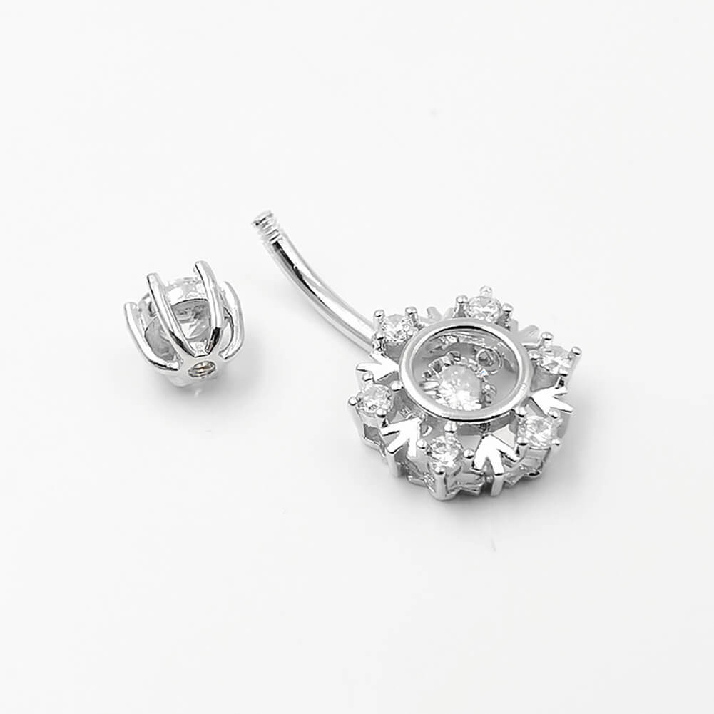 Arardo 925 Sterling Silver Belly Button Rings 14G Navel Rings Sterling Silver Belly Rings Belly Piercing Jewelry CZ Snowflake SS17