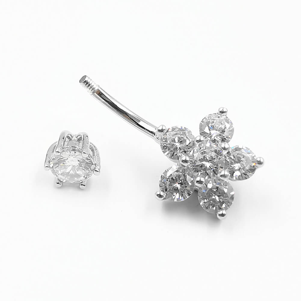 Arardo 925 Sterling Silver Belly Button Rings 14G Navel Rings Sterling Silver Belly Rings Belly Piercing Jewelry CZ Flower SS18