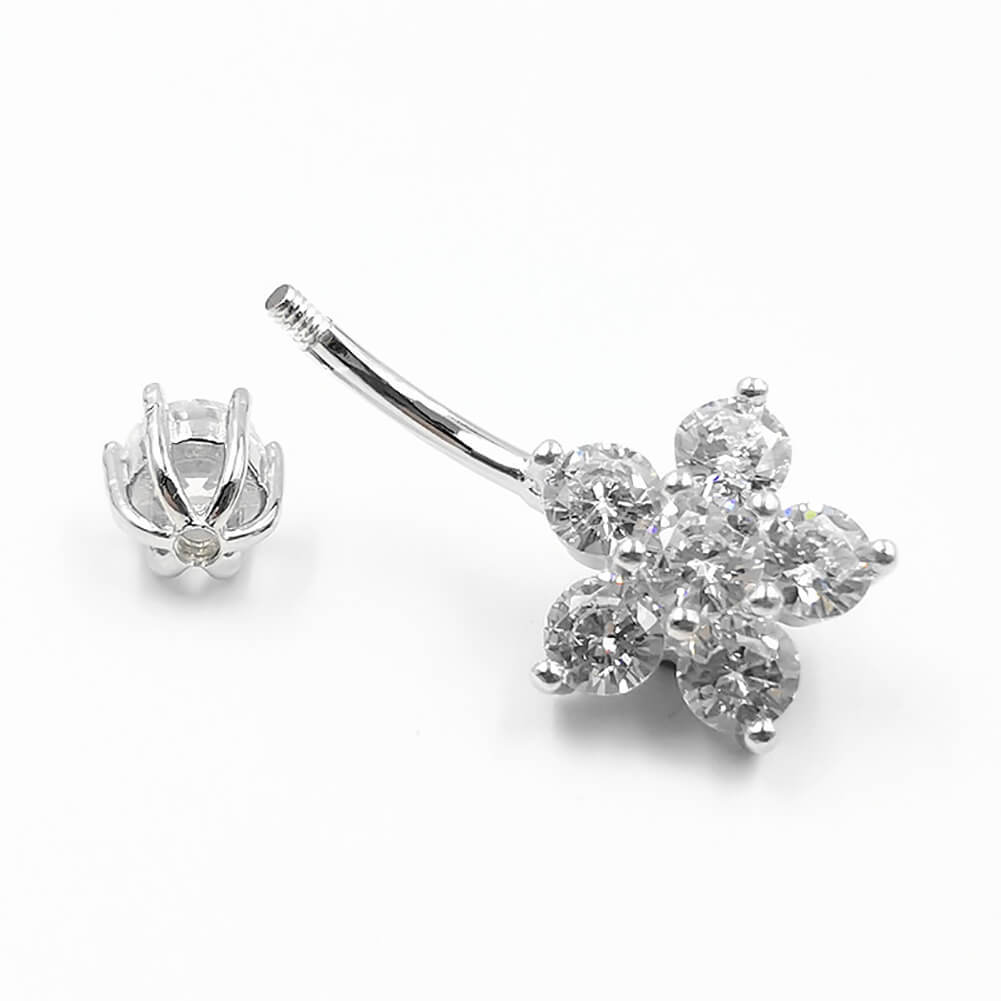 Arardo 925 Sterling Silver Belly Button Rings 14G Navel Rings Sterling Silver Belly Rings Belly Piercing Jewelry CZ Flower SS18