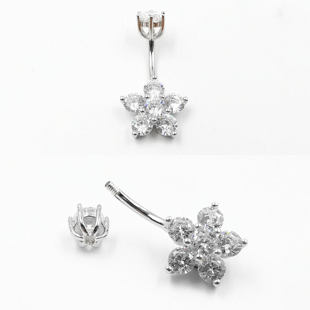 Arardo 925 Sterling Silver Belly Button Rings 14G Navel Rings Sterling Silver Belly Rings Belly Piercing Jewelry CZ Flower SS18