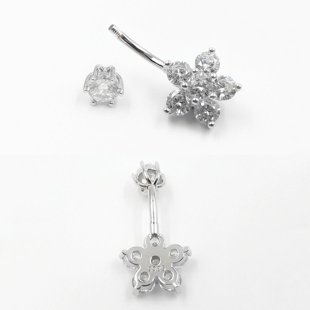 Arardo 925 Sterling Silver Belly Button Rings 14G Navel Rings Sterling Silver Belly Rings Belly Piercing Jewelry CZ Flower SS18
