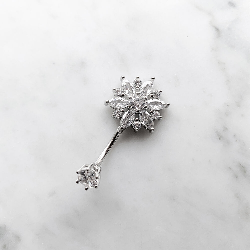 Arardo 925 Sterling Silver Belly Button Rings 14G Navel Rings Sterling Silver Belly Rings Belly Piercing Jewelry Luxurious Flower SS19