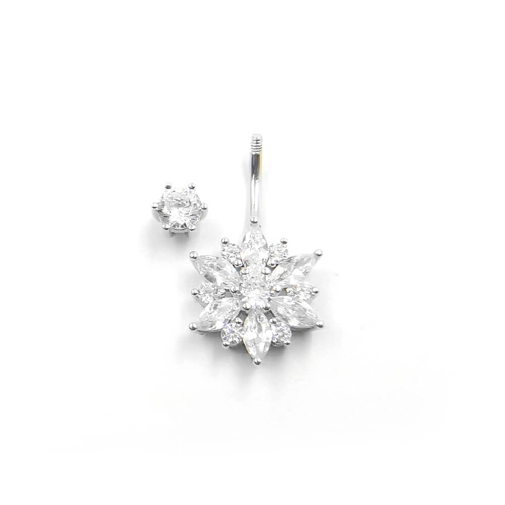 Arardo 925 Sterling Silver Belly Button Rings 14G Navel Rings Sterling Silver Belly Rings Belly Piercing Jewelry Luxurious Flower SS19