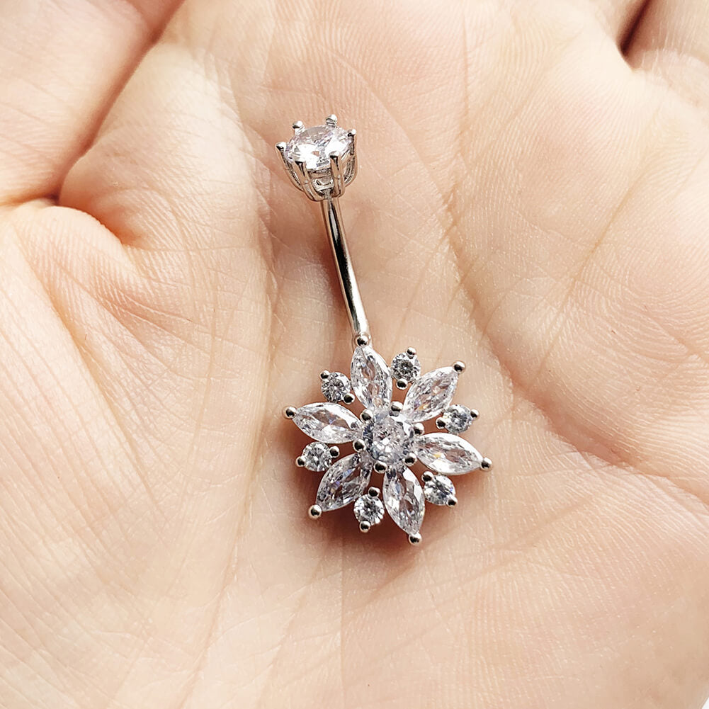 Arardo 925 Sterling Silver Belly Button Rings 14G Navel Rings Sterling Silver Belly Rings Belly Piercing Jewelry Luxurious Flower SS19
