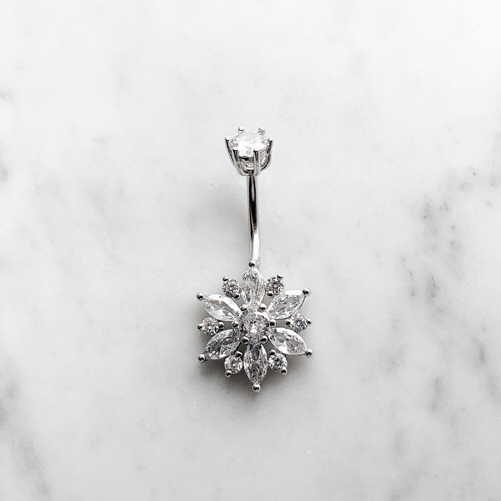 Arardo 925 Sterling Silver Belly Button Rings 14G Navel Rings Sterling Silver Belly Rings Belly Piercing Jewelry Luxurious Flower SS19