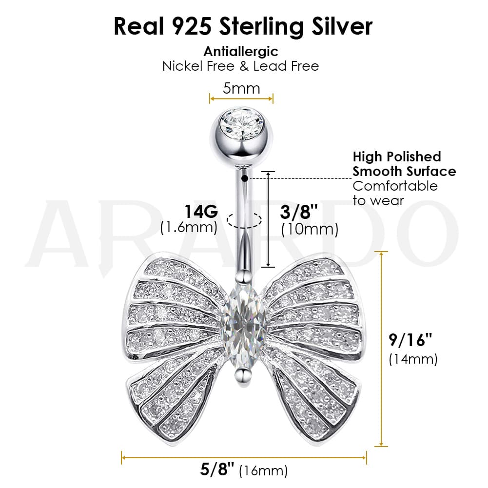 Sterling Silver Belly Button Rings, Real 925 Sterling Silver Belly Piercing, Navel Piercing Rings,Big Butterfly