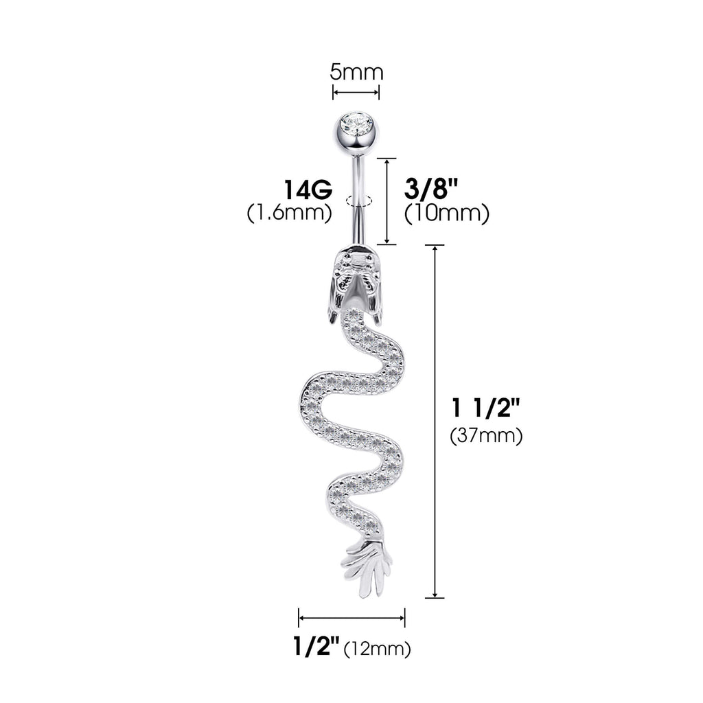 Sterling Silver Belly Button Rings, Real 925 Sterling Silver Belly Piercing, Navel Piercing Rings, Long Dragon