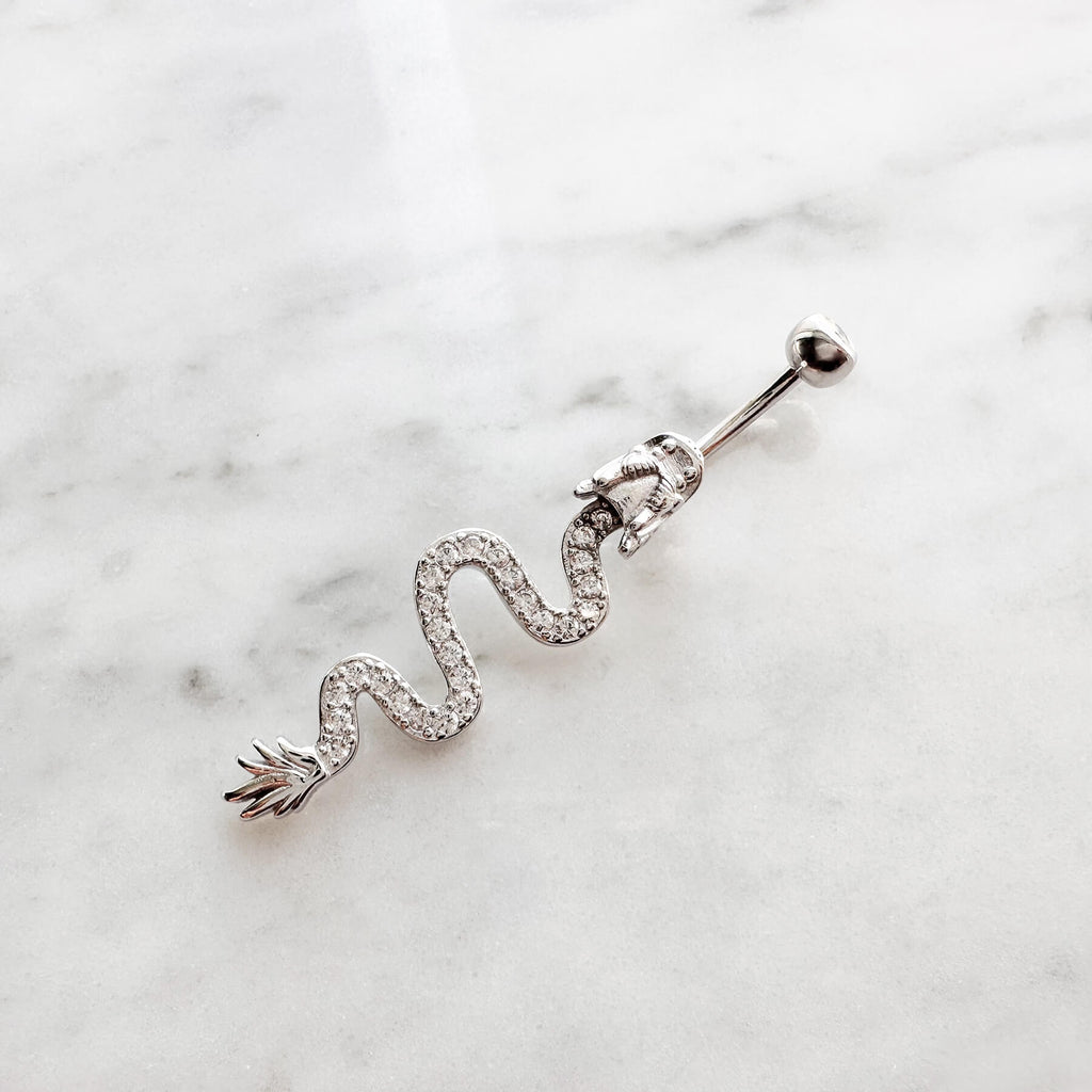 Sterling Silver Belly Button Rings, Real 925 Sterling Silver Belly Piercing, Navel Piercing Rings, Long Dragon