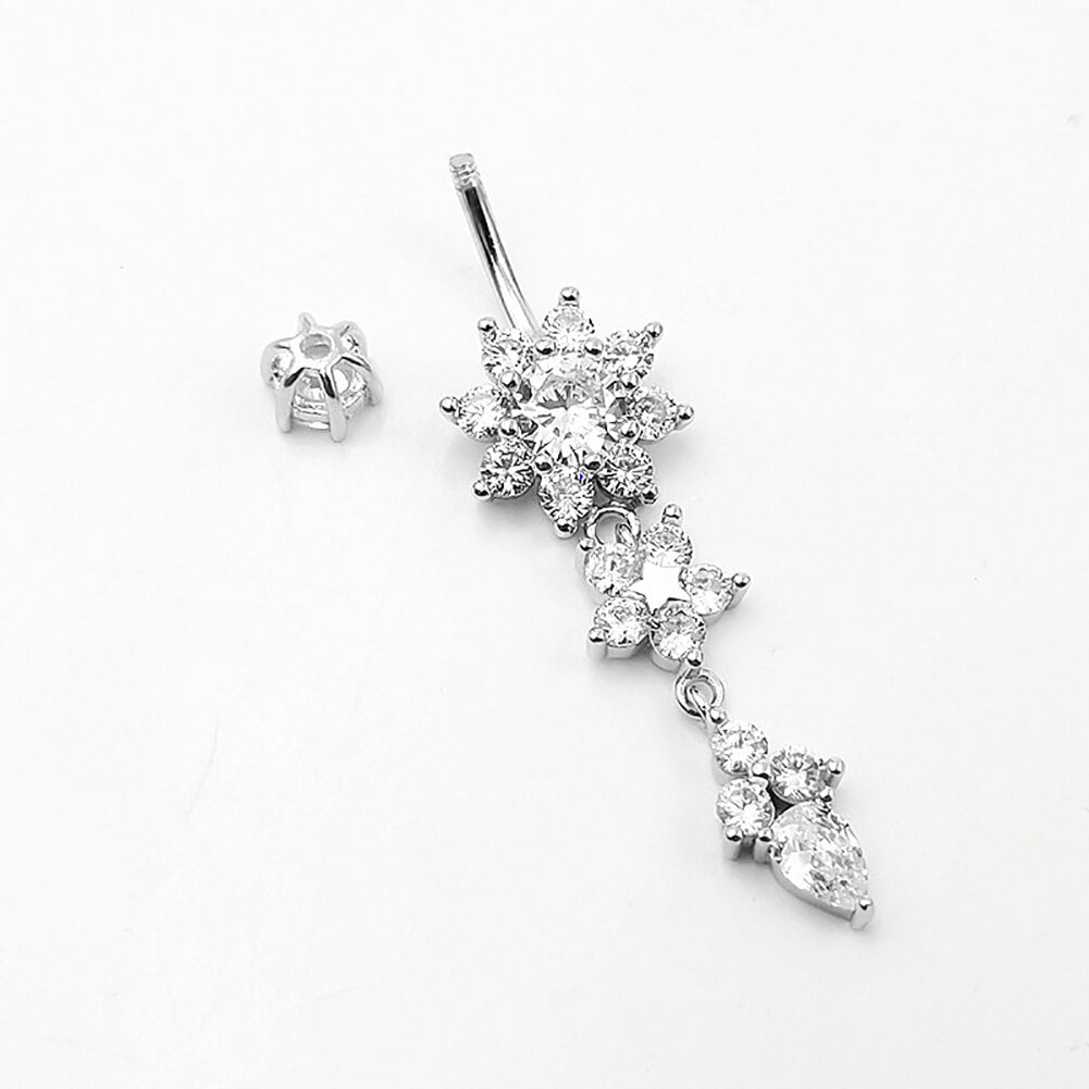 Arardo Sterling Silver Belly Button Rings,Real 925 Sterling Silver,14G,Sterling Silver Navel Piercing Rings,Dangle Flowerstar SS24