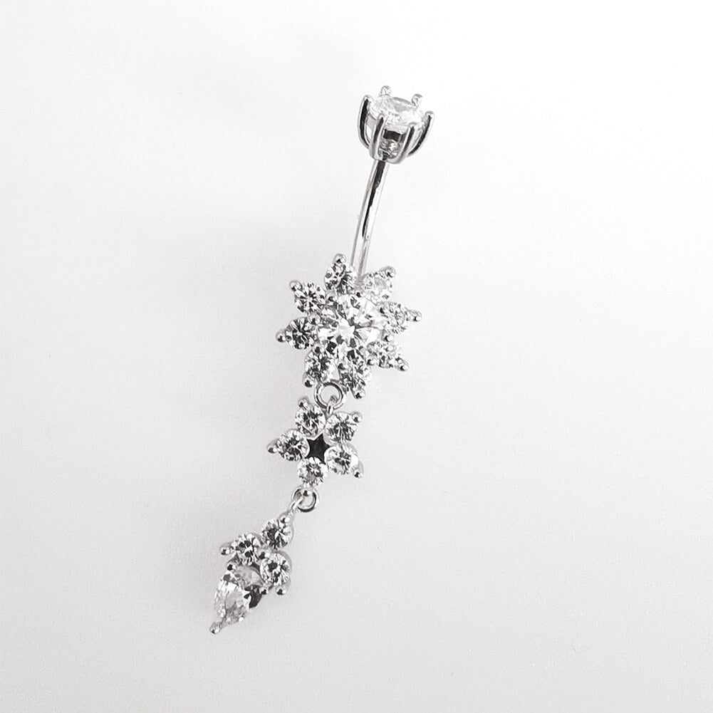 Arardo Sterling Silver Belly Button Rings,Real 925 Sterling Silver,14G,Sterling Silver Navel Piercing Rings,Dangle Flowerstar SS24