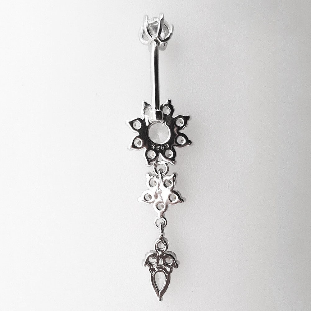 Arardo Sterling Silver Belly Button Rings,Real 925 Sterling Silver,14G,Sterling Silver Navel Piercing Rings,Dangle Flowerstar SS24