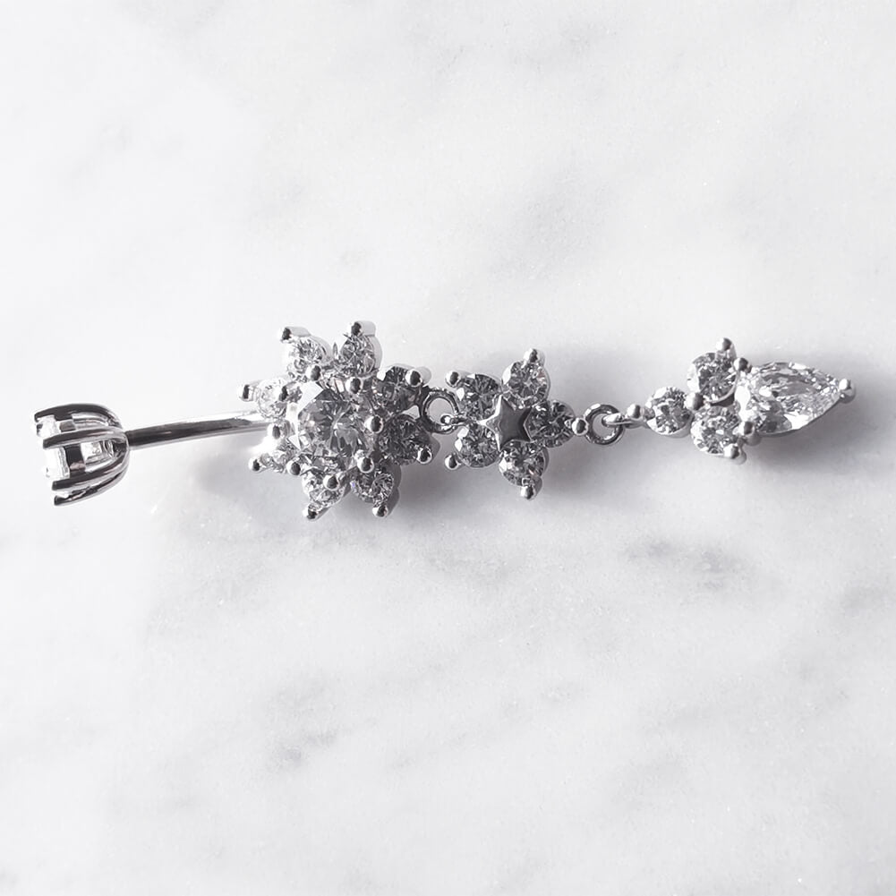Arardo Sterling Silver Belly Button Rings,Real 925 Sterling Silver,14G,Sterling Silver Navel Piercing Rings,Dangle Flowerstar SS24