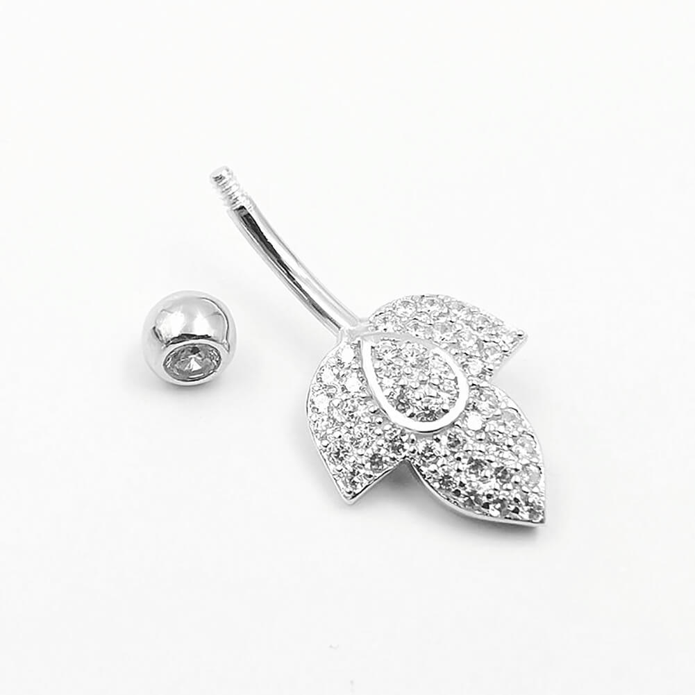 Arardo Sterling Silver Belly Button Rings,Real 925 Sterling Silver,14G,Sterling Silver Navel Piercing Rings,Flower Leaf SS26
