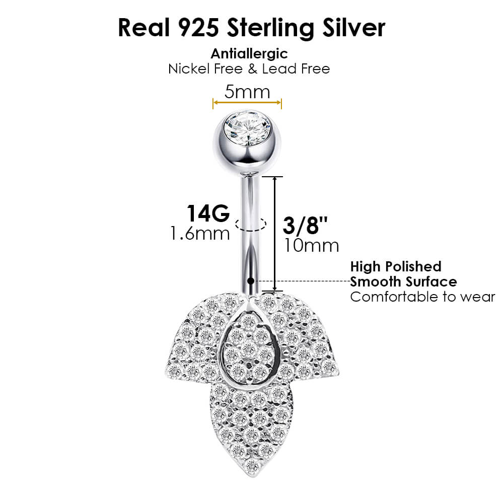 Arardo Sterling Silver Belly Button Rings,Real 925 Sterling Silver,14G,Sterling Silver Navel Piercing Rings,Flower Leaf SS26